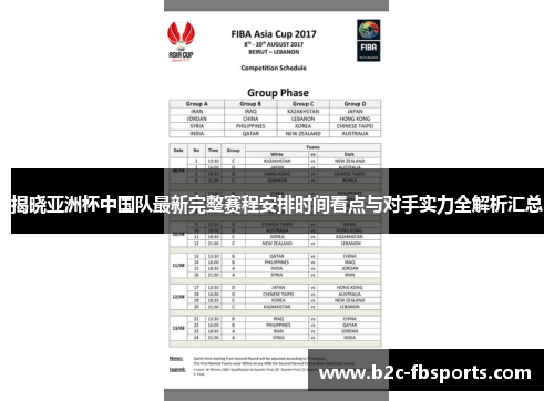 揭晓亚洲杯中国队最新完整赛程安排时间看点与对手实力全解析汇总
